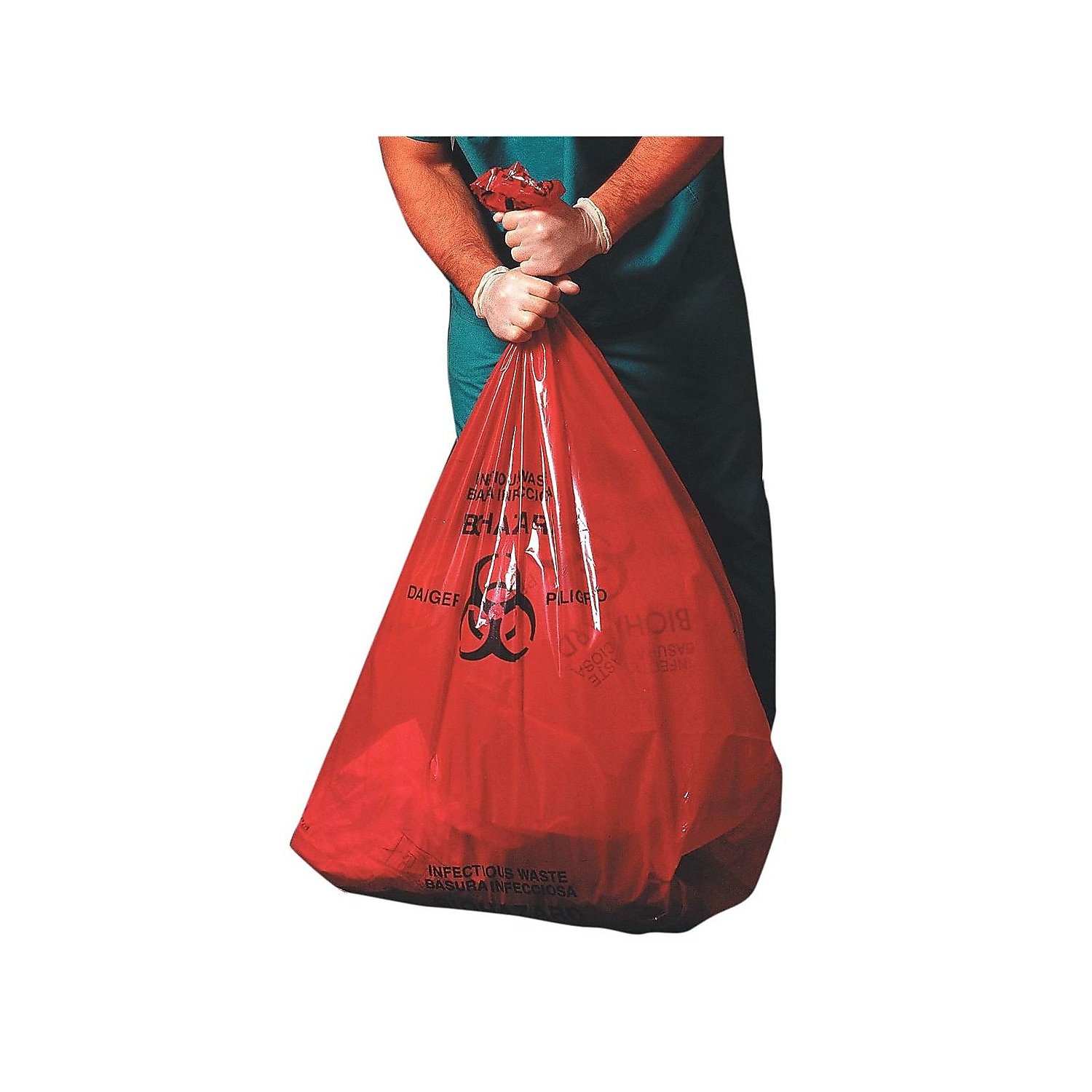 Carbon Express Biohazard Printed Trash Bags, 8-10 Gallon, Red, 500 Bags