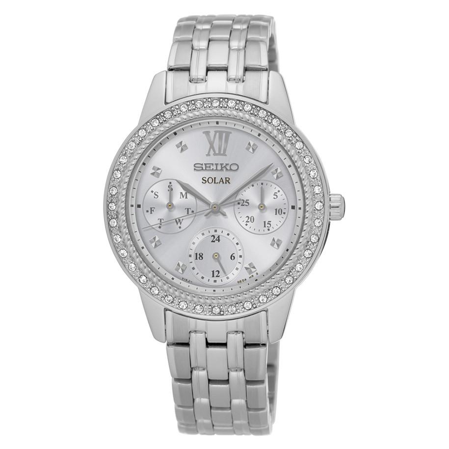 seiko women's solar watch with swarovski crystals