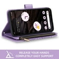 thumbnail image 3 of Asuwish Compatible with Google Pixel 7A 5G 2023 Wallet Phone Case and Tempered Glass Screen Protector Flower Faux Leather Flip Credit Card Holder Stand Zipper Cell Cover for Pixel7A A7 Women Purple, 3 of 7