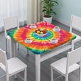 thumbnail image 3 of Colorful Rainbow Tie Dye Spiral Pattern Square Fitted Tablecloth with Elastic Edge,Square Table Cover,Washable Elastic Table Cover for Home Kitchen Party Decor 34"x34", 3 of 6