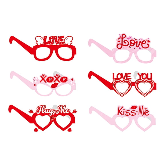Ruanlalo 6 Pcs Cute Valentine's Day Glasses Red Pink Love Heart Paper Glasses Dress Up Photo Booth Props for Birthday Valentine's Day Party Supplies