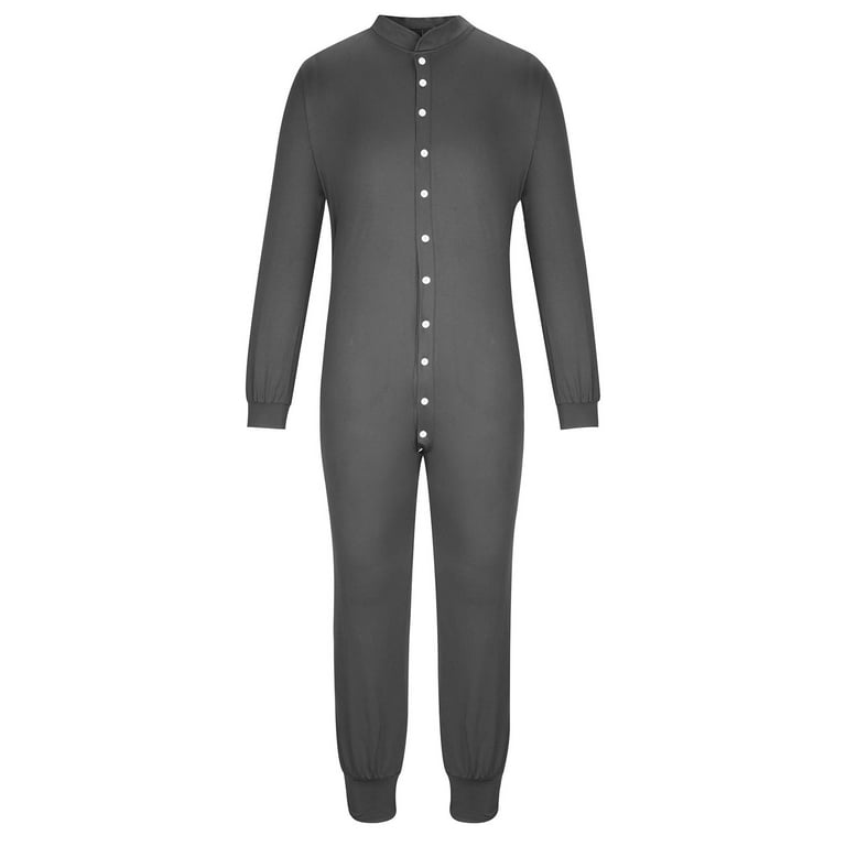 YLSDL One Piece Pajamas for Men Thermal Union Suit Footed Pajamas Full Length Underwear Snap Up Front Long Johns Waffle Knit Warm Sleepwear Gray XL Walmart