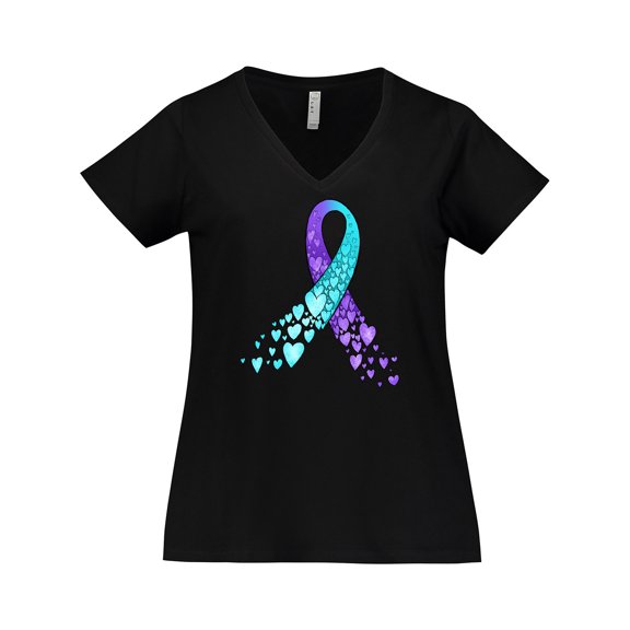 Inktastic Suicide Prevention Ribbon with Blue and Purple Hearts Women's Plus Size V-Neck T-Shirt