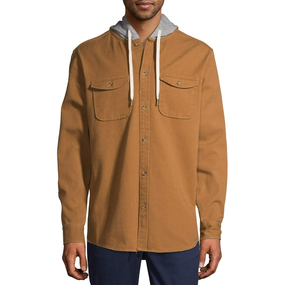 No Boundaries Men's Fleece Hooded Shirt Jacket, Up to Size 5XL