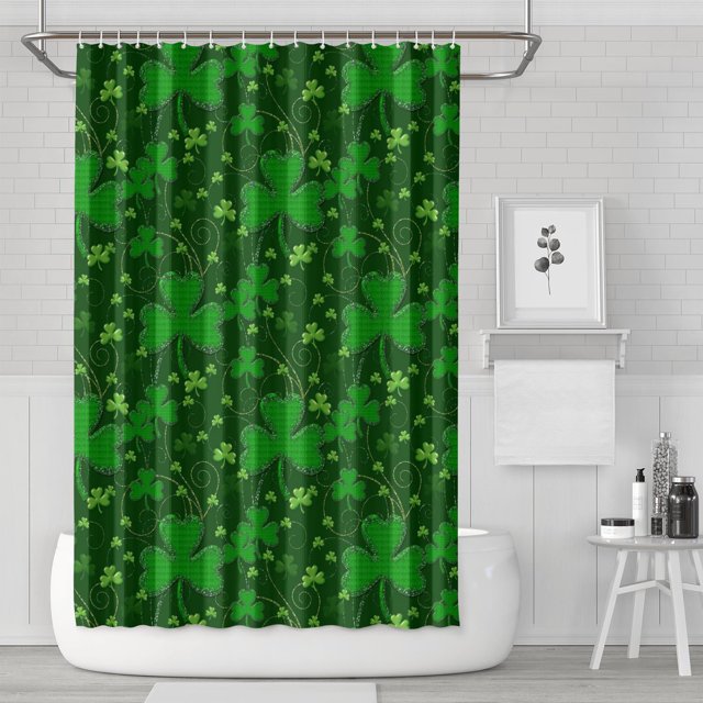 Ensemble de Rideau de Douche avec Encliquetable, Feuille de Trèfle Chanceuse Irlandaise Vacances (3) Rideaux de Douche Réutilisables Doublure de Douche Décorative en Polyester, 72x72 Pouces