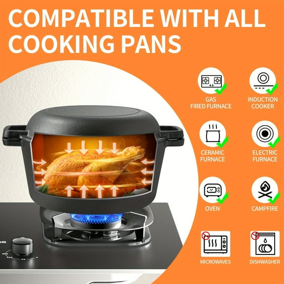 Everglow Trading 2-in-1 Cast Iron Dutch Oven with Skillet Lid - 5QT Pre-Seasoned - Works on Induction/Stovetop/Oven/Grill - Perfect for Baking, Camping & Roasting