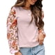 thumbnail image 1 of Suéter de mujer con estampado de empalme, manga acampanada, cuello redondo, informal, Jersey de punto para mujer, Top para Otoño Invierno, rosa, XXL, 1 of 6