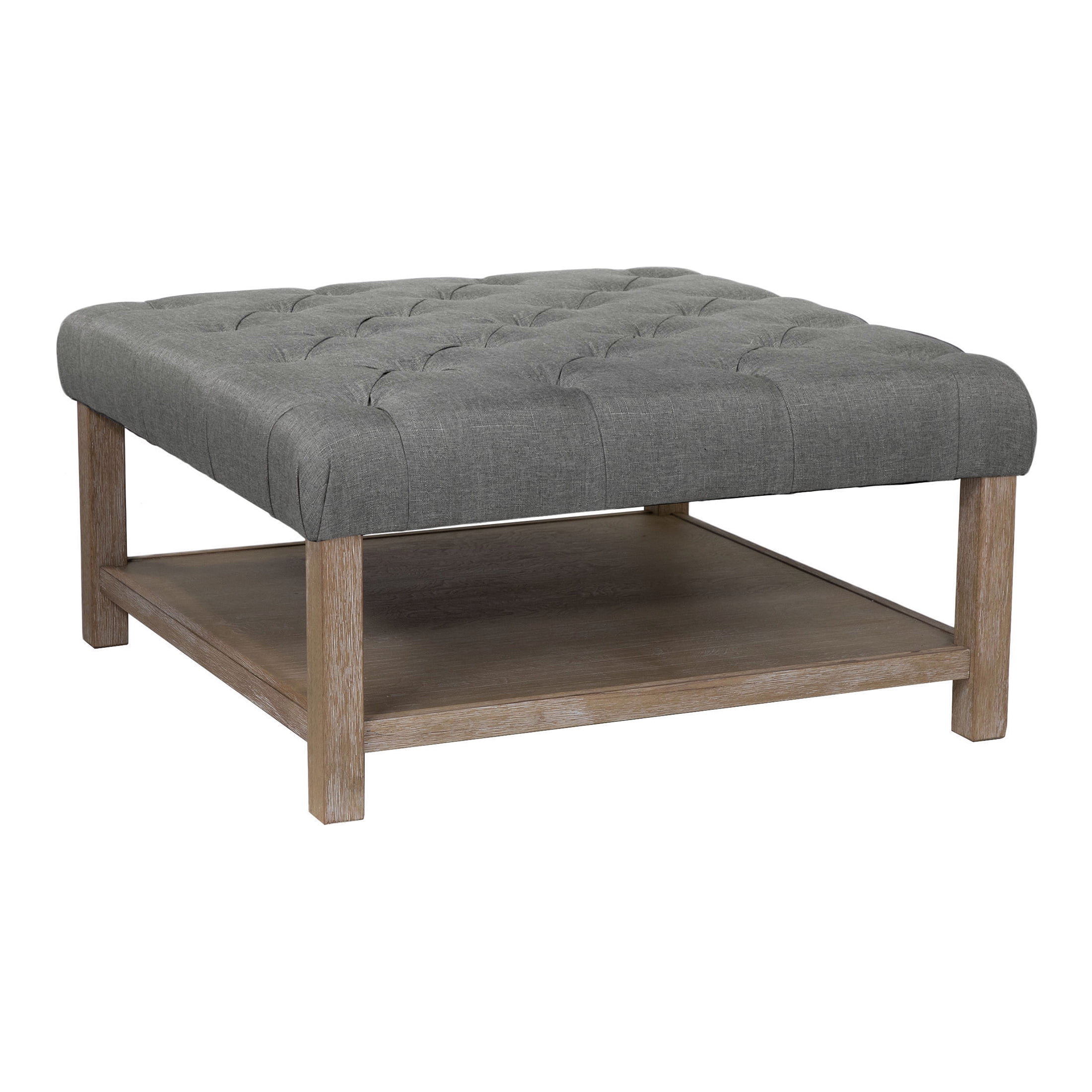 Furniture of America Button Square Coffee Ottoman, Light Gray