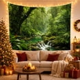 thumbnail image 3 of Turquoise River with Waterfalls in Misty Jungle, Calming Digital Art for Nature Lovers, Lush Green Wall Decor, Housewarming Gift, Tapestry Wall Hanging for Bedroom and Living Room, 3 of 7
