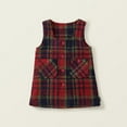 thumbnail image 2 of Girls Woolen Plaid Dress Sleeveless Square Neck Button Up Checkered Fall Winter Vest Christmas Dress 1-10 Years (7 Years, Red), 2 of 7