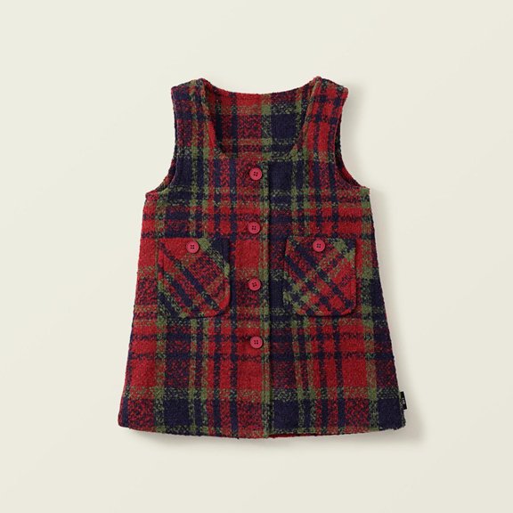Girls' Dress Thickened Winter Plaid Woolen Plaid Dress Sleeveless Round-neck Dress for Girls 1-10Y