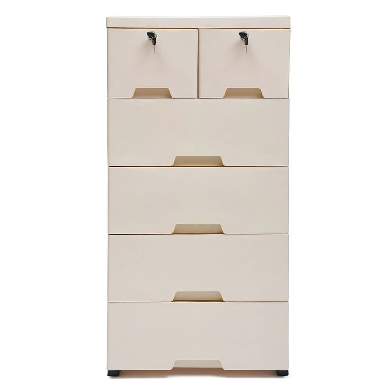 Wuzstar 6 Drawer Plastic Storage Tower Modern Closet Organizer with 4  rollers for Playroom Bedroom(Beige)