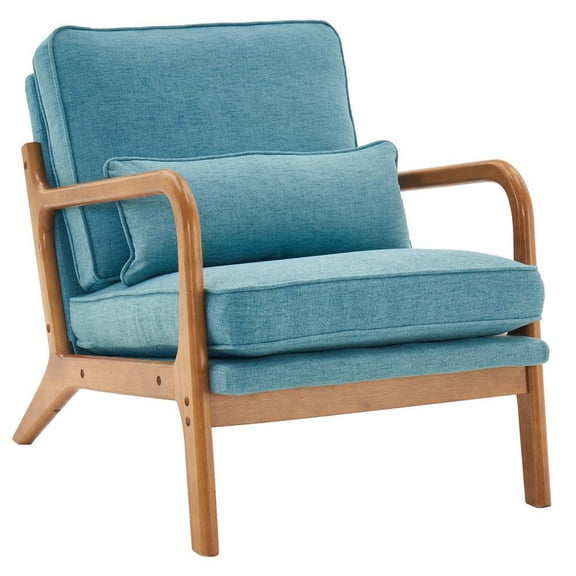 YESSW Accent Chair Mid-Century Modern Chair with Pillow Linen Fabric Upholstered Lounge Arm Chair with Solid Wood Frame & Soft Cushion for Living Room, Bedroom, Balcony, Teal