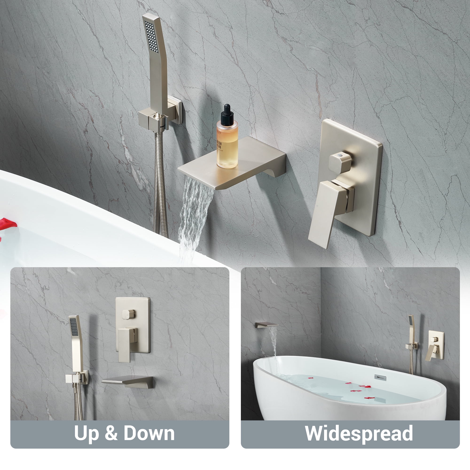Tub Shower Faucets Sets Complete Brushed Gold Bathtub Shower System with Tub Spout, Bathtub Faucet Set Tub and Shower Faucet Combo Trim Kit with Rough-in Valve
