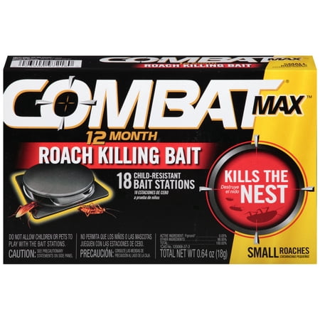 Combat Max 12 Month Roach Killing Bait, Small Roach Bait Station, 18 (Best Way To Kill Cockroaches Inside)