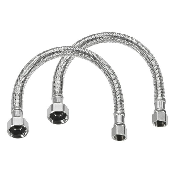 Uxcell 2-Pack 12 Inch Faucet Hose Connector, 9/16" x G1/2 Female Thread Connector for Bathroom [S/S Color]
