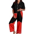 thumbnail image 2 of Halloween Pajamas Women Short Sleeve Button Top Matching Wide Leg Pant Set Plus Size Cute Pumpkin, 2 of 5