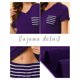 thumbnail image 4 of Pijama para mujer, tops y pantalones cortos elásticos, cuello en V, ropa de dormir, 2 piezas, conjuntos de salón, color morado medio, 4 of 6