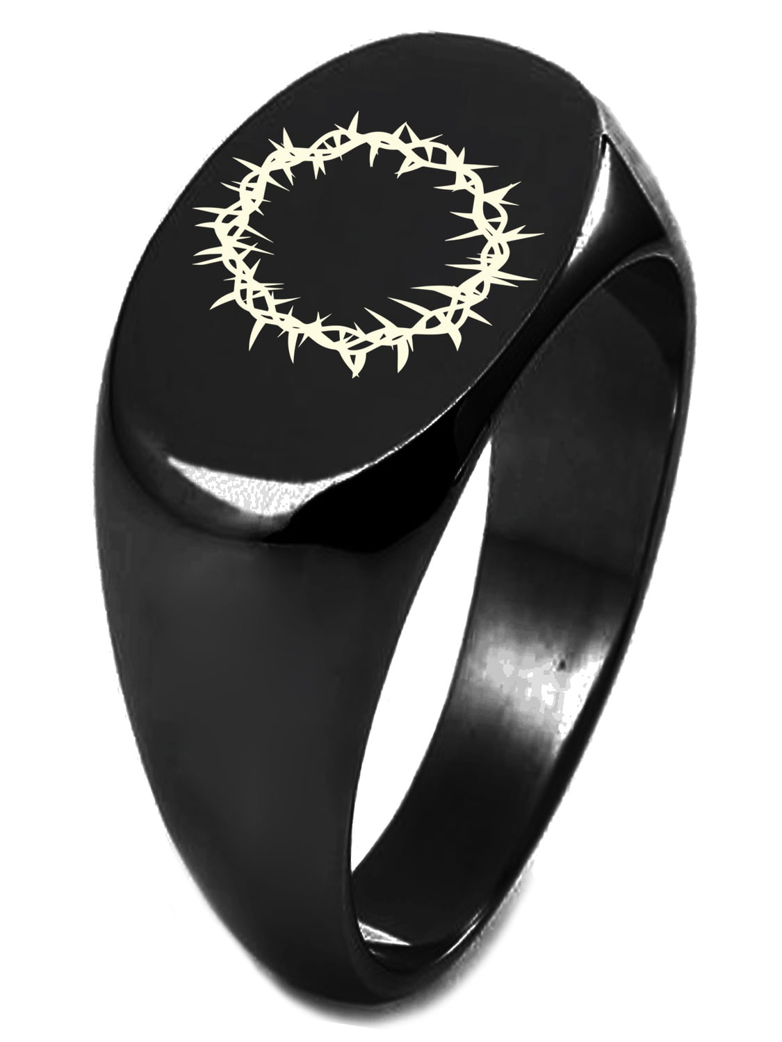 Black IP Plated Sterling Silver Crown of Thorns Engraved Oval Flat Top ...