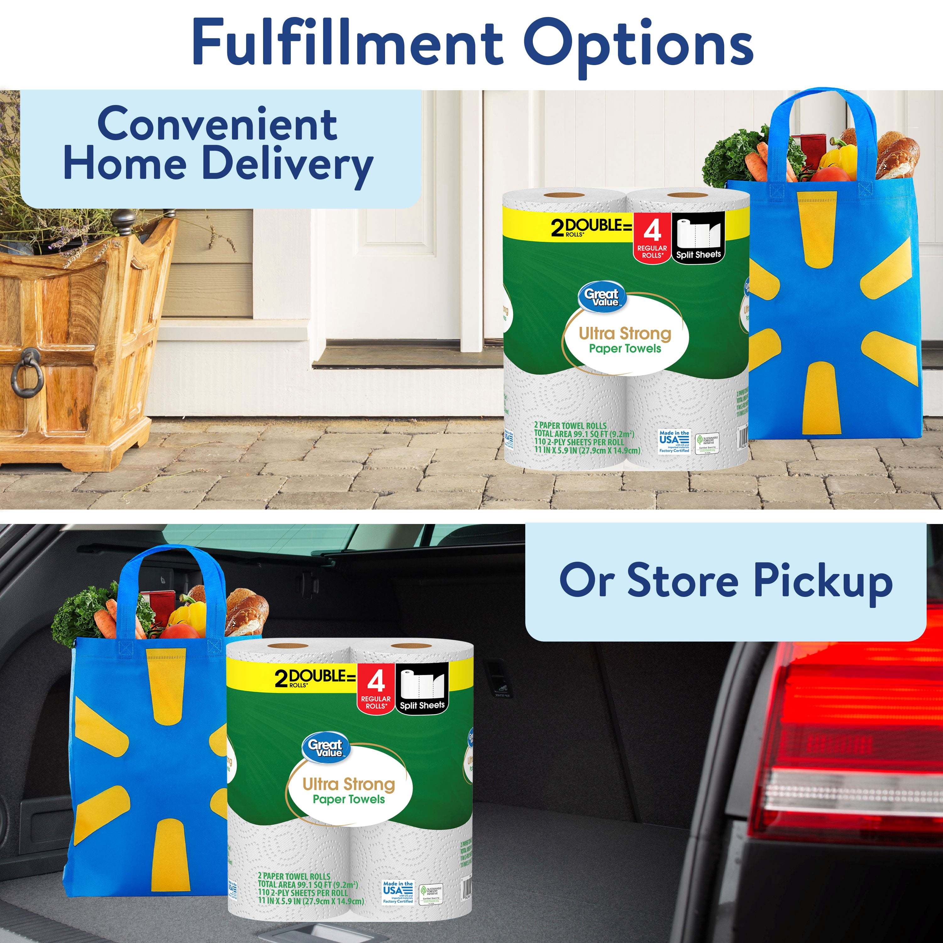 Great Value Ultra Strong Paper Towels, 2 Double Rolls
