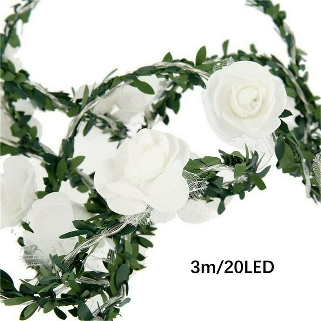 Fake Fall Leaves Rose String Lights Artificial Flower Garland With LED Copper Light Strings,Rose Vine Lights Decor For Christmas Wedding Bouquets Party Home Window Christmas Decorations