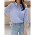 thumbnail image 5 of ZANZEA Women Striped Shirts 3/4 Sleeve Button Blouse Casual Loose Office Tops, 5 of 7