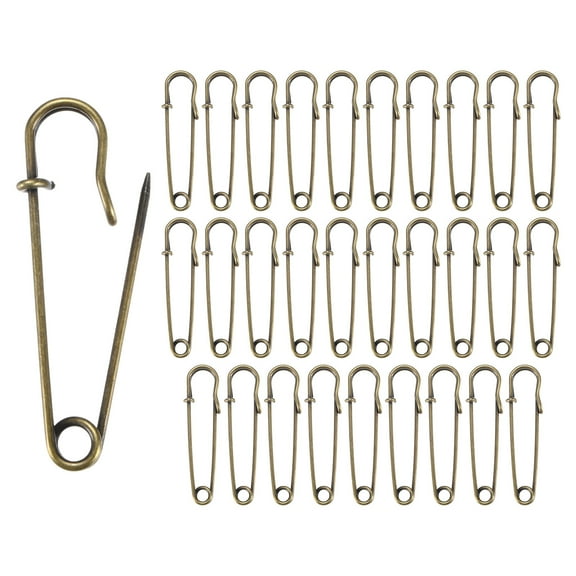 Uxcell 30-Pack Large Safety Pins, 2" Spring Lock Pins Blanket Bulk Pins for Fashion/Clothes/Sewing/Quilting/Upholstery/Laundry/DIY Craft/Decorative, Big Safety Pins [Bronze]