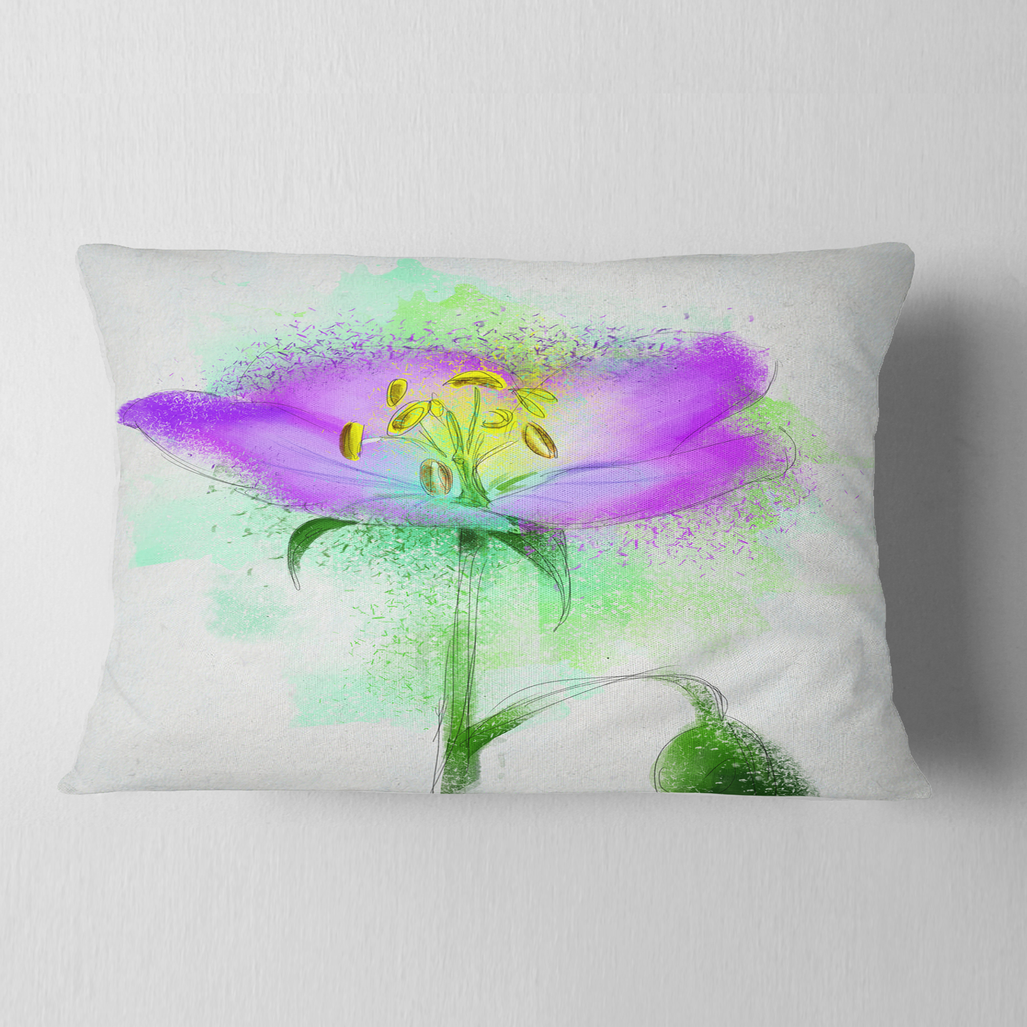 Designart Beautiful Purple Watercolor Flower - Floral Throw Pillow - 12x20