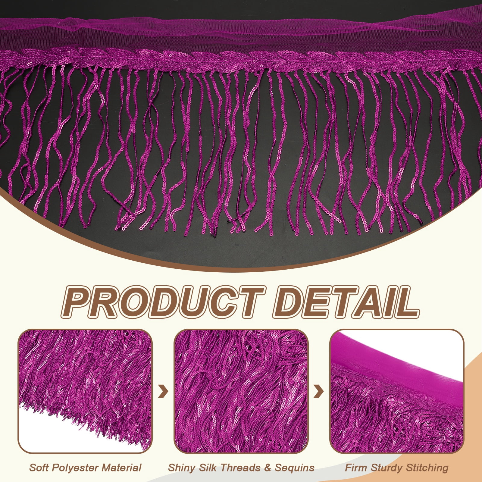 Uxcell 10 Yards 10 Inch Shiny Sequined Tinsel Fringe Trim, Sparkling Spangle Curtain Fringe Paillette Lace Fabric Streamer for DIY Latin Dance Costume Clothing Birthday, Plum Purple