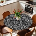 thumbnail image 3 of Dandelion Fitted Tablecloth with Elastic Edged, Round Table Cloth for Dining Table, Modern Minimalist Abstract Flowers Black Waterproof Oil Proof Table Cover for Indoor Outdoor 55"-60", 3 of 8