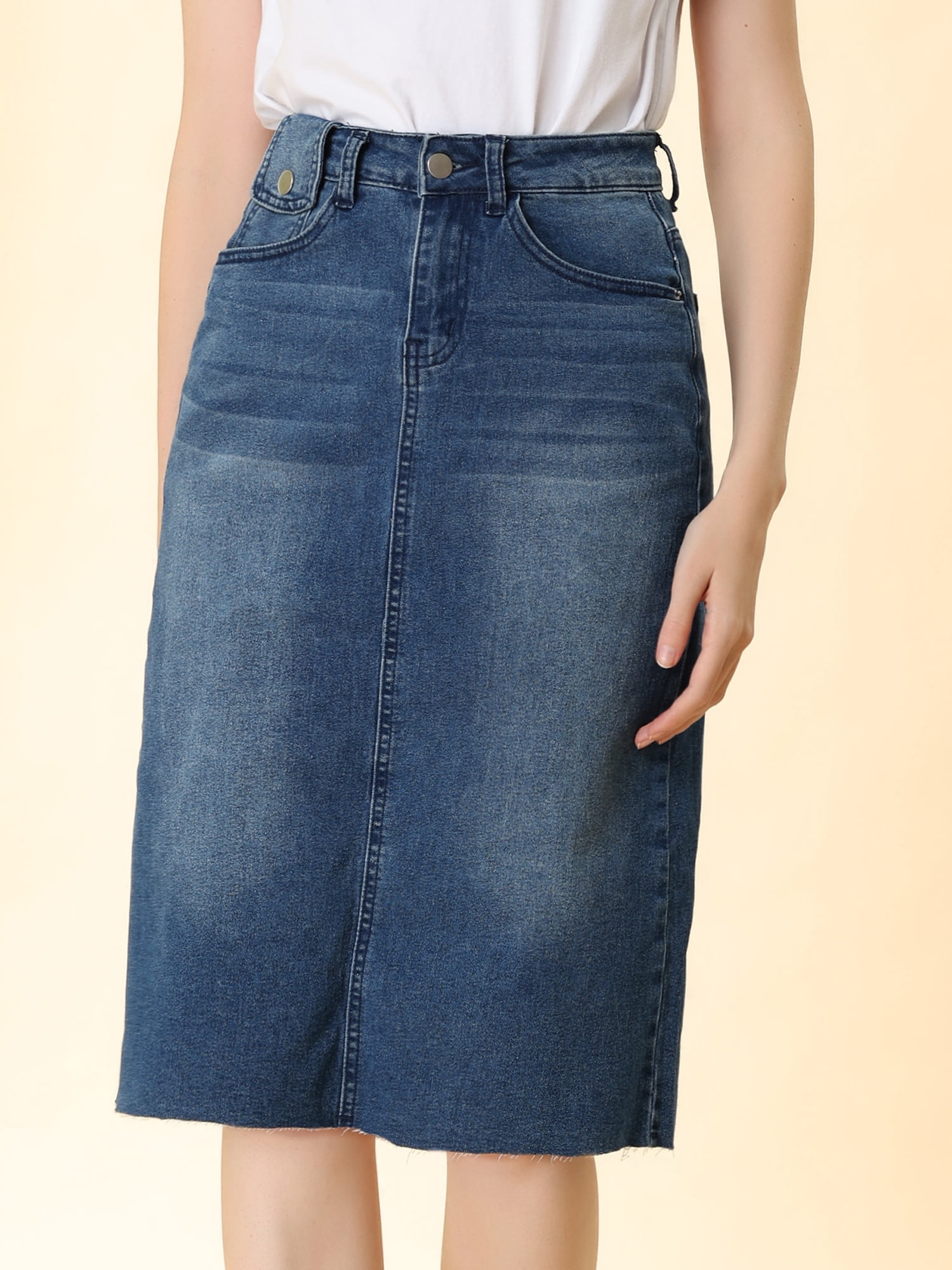 DARING DIVA Women's Jean Back Vent Midi Length Denim Skirts 3XL M-Blue