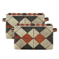 Yayeee 2 Pack Canvas Storage Basket with Handles for Shelves Fabric Bins Closet Organizer, Checkered Pattern