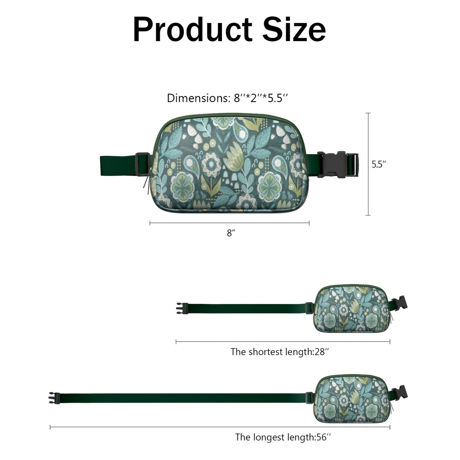 Bright Floral Fanny Pack – Summer Garden Waist Bag with Artistic Bloom, Peonies, Bees & Tropical Leaf Accents