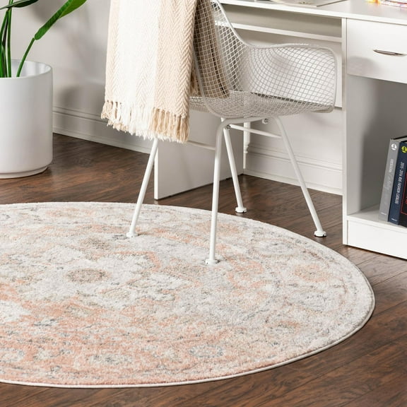 Unique Loom Madeline Vintage Collection Area Rug - Jackson (7' 1" Round Rose Pink/Ivory)
