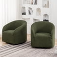 thumbnail image 4 of 32" Wide Modern Boucle Swivel Barrel Chairs Set of 2, No Assembly Round Upholstered Swivel Accent Armchairs for Living Room, Bedroom (Green), 4 of 9
