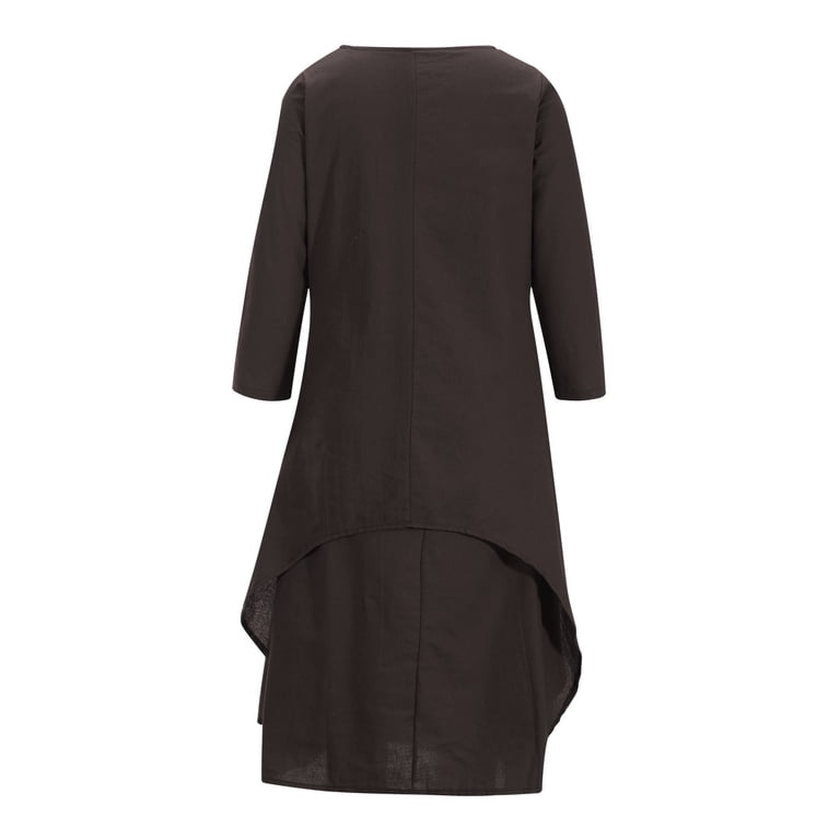 YanHoo Women's Plus Size Dresses Linen Buttons Round Neck High-low Maxi Dress  Loose Summer Long Dress - Walmart.com