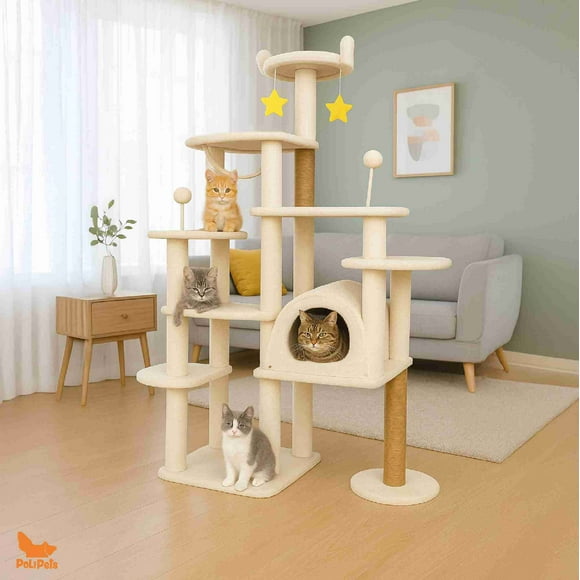 Mueble Torre Rascador Poli Pets Himalayo 170cm Color Beige
