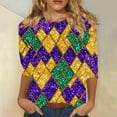thumbnail image 1 of RKSTN Mardi Gras 3/4 Sleeve T Shirts for Women Top Oversized Crewneck Carnival Mask Print 3/4 Length Sleeve Shirt Womens Casual Round Neck Mask Tuesday Carnival Party Three Quarter Sleeve Tee Shirt, 1 of 5