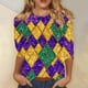 thumbnail image 1 of RKSTN Mardi Gras 3/4 Sleeve T Shirts for Women Top Oversized Crewneck Carnival Mask Print 3/4 Length Sleeve Shirt Womens Casual Round Neck Mask Tuesday Carnival Party Three Quarter Sleeve Tee Shirt, 1 of 5