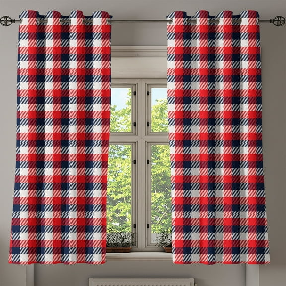 Ambesonne Plaid Grommet Curtain, Traditional Retro Pattern, 50" x 63", Vermilion Dark Blue