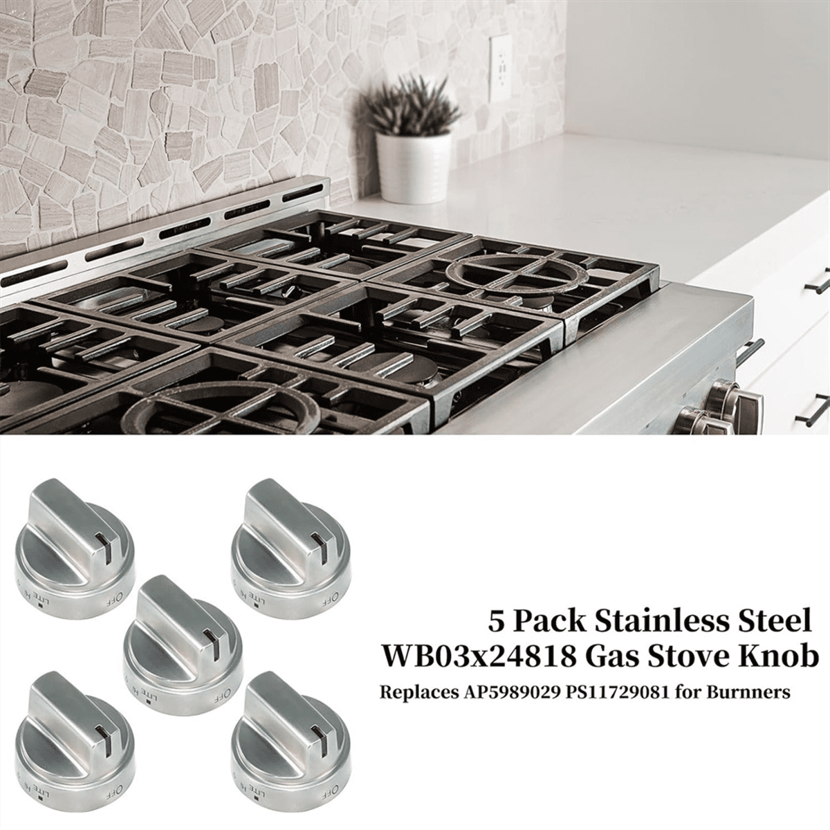 5PCS WB03X24818 Stainless Steel Stove Knob Replacement