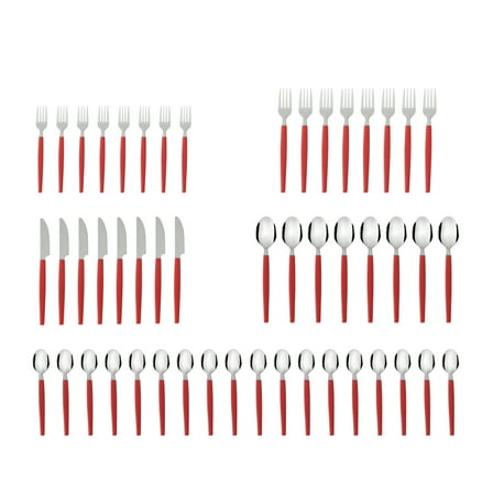 Mainstays 49 Piece Stainless Steel and Plastic Flatware Set with Tray, Niccole Red, Service for 8 Adult