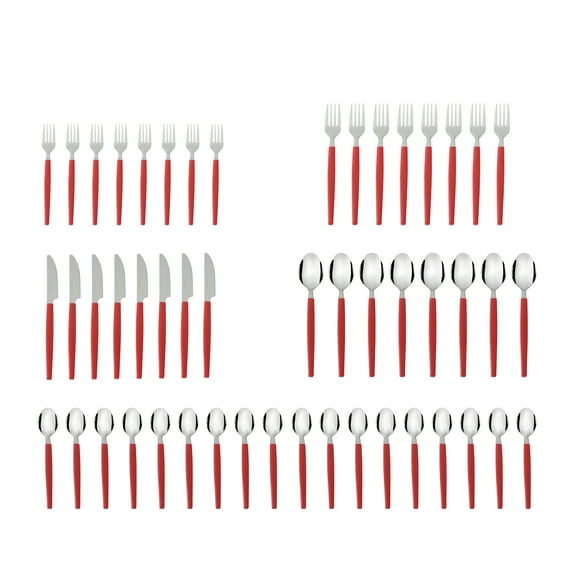 Mainstays 49 Piece Stainless Steel and Plastic Flatware Set with Tray, Niccole Red, Service for 8 Adult