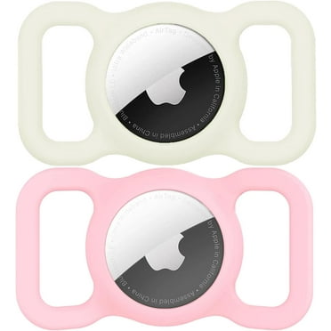 AirTag Dog Collar Holder (2 Pack) for Apple Airtags Anti-Lost Noctilucent Air Tag Holder Case Cover Compatible with Cat Collar/Dog Collar (Lumious/White&Pink)