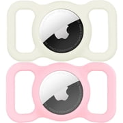 AirTag Dog Collar Holder (2 Pack) for Apple Airtags Anti-Lost Noctilucent Air Tag Holder Case Cover Compatible with Cat Collar/Dog Collar (Lumious/White&Pink)