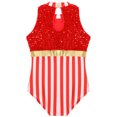 thumbnail image 3 of TiaoBug Kids Girls Christmas Santa Elf Costume Dance Leotards Sleeveless Striped Sequins Skating Jumpsuit Red 16, 3 of 7