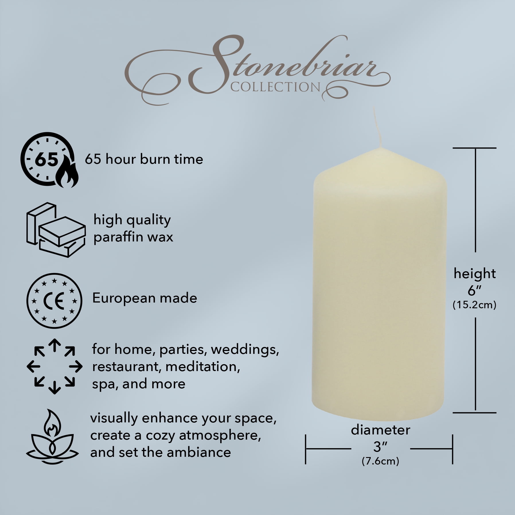 Stonebriar Collection Unscented Ivory Pillar Candle, 6-Pack, 3" x 6", 65-Hour Burn Time