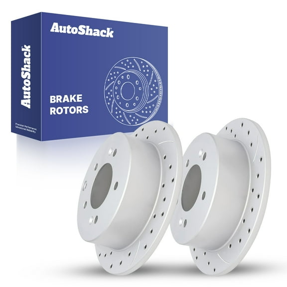 AutoShack Rear Brake Rotors for Kia, Soul 2010-2013 Forte 2010-2013 Forte5 2012-2013, FWD L4 1.6L 2.0L 2.4L - Coated Drilled & Slotted - Silver Matte Finish - TurboGuard - 10.31" (262 mm), 5-Lug