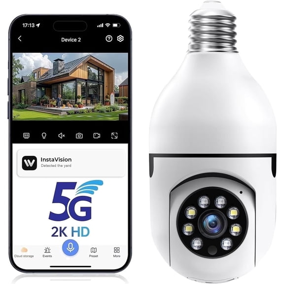GBIUT 5G& 2.4GHz Wifi Light Bulb Security Camera, 2K HD Security Cameras for Home, Wireless Outdoor Motion Detection and Alarm, Two-Way Talk, Color Night Vision