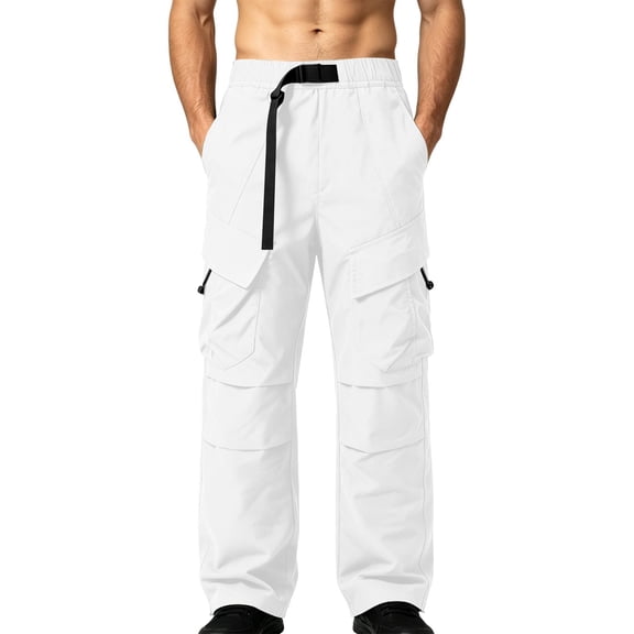 Mlzmgr Cargo Pants for Men Casual Athletic Outdoor Hiking Pants Wide Leg Baggy Drawstring High Waist Pants with Pockets(X-Large,White)